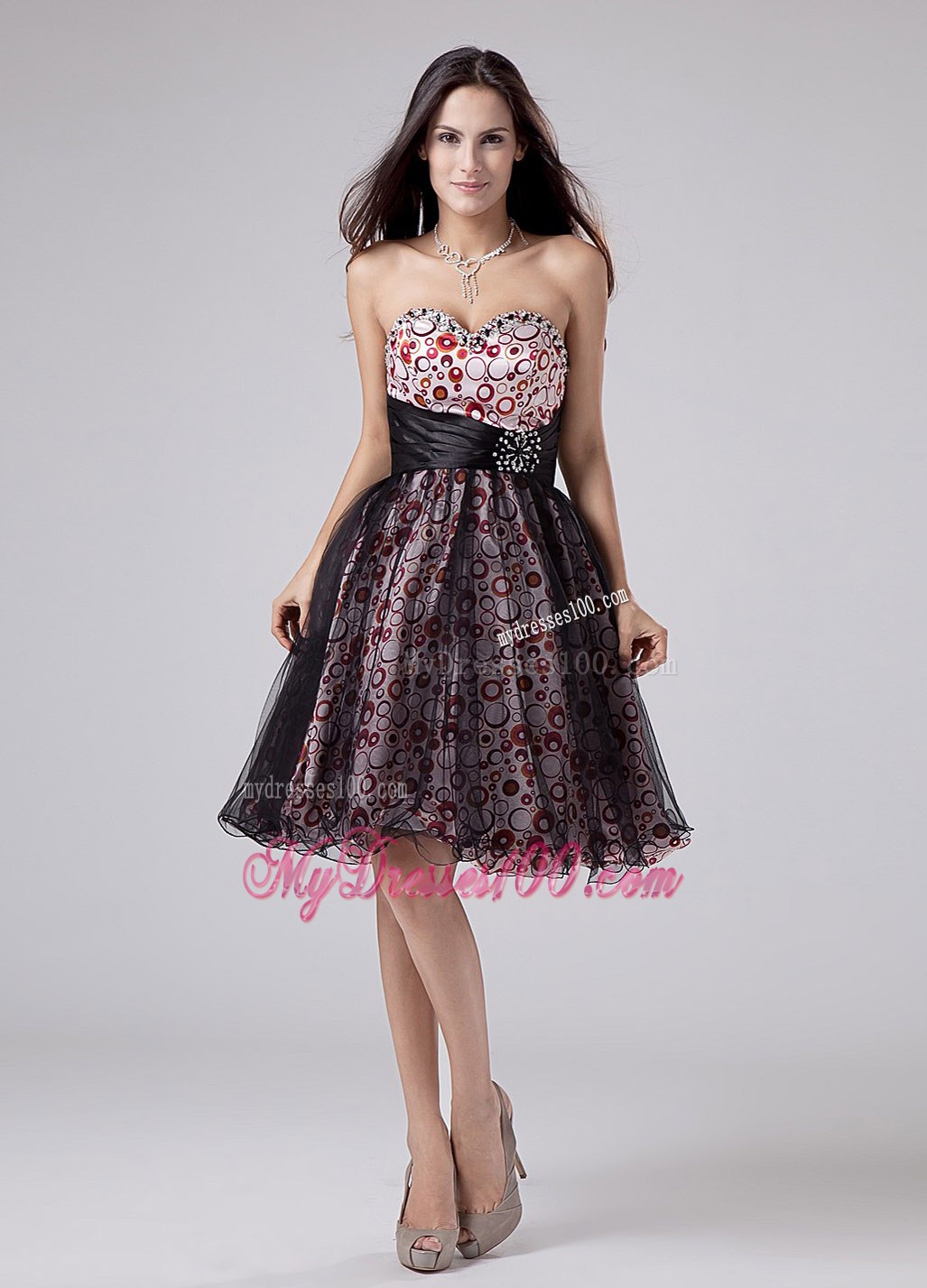 2013 Beading Knee-length Print Sweetheart Cocktail Dress