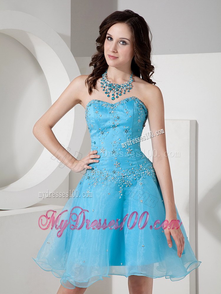 Custom Made Baby Blue Cocktail Dress Sweetheart Beading