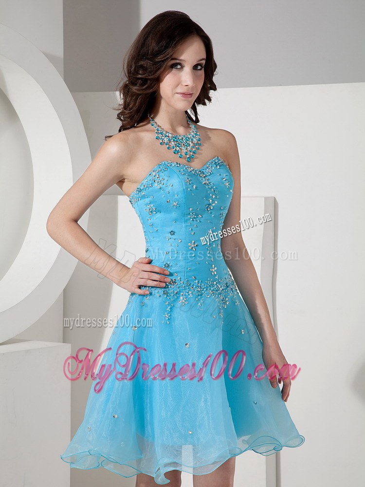 Custom Made Baby Blue Cocktail Dress Sweetheart Beading