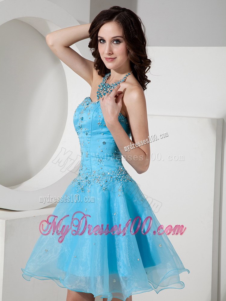 Custom Made Baby Blue Cocktail Dress Sweetheart Beading