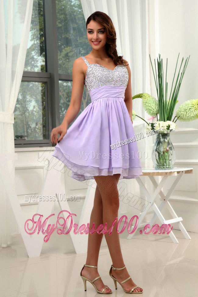 Beading Straps Lilac Beading Cocktail Dress with Mini-length
