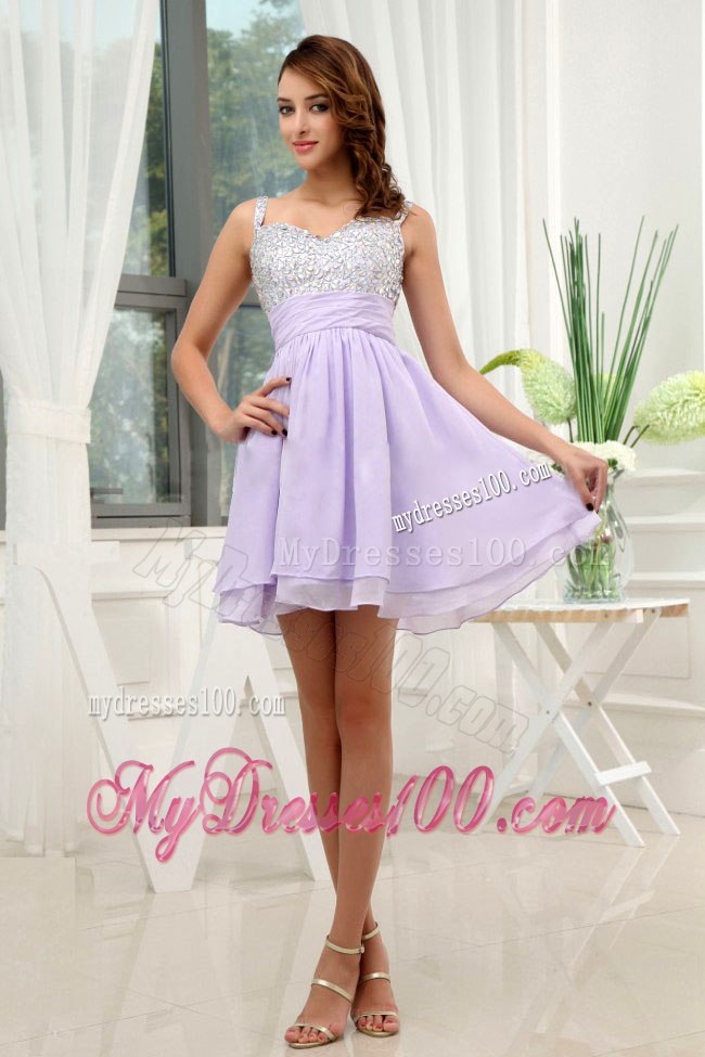 Beading Straps Lilac Beading Cocktail Dress with Mini-length