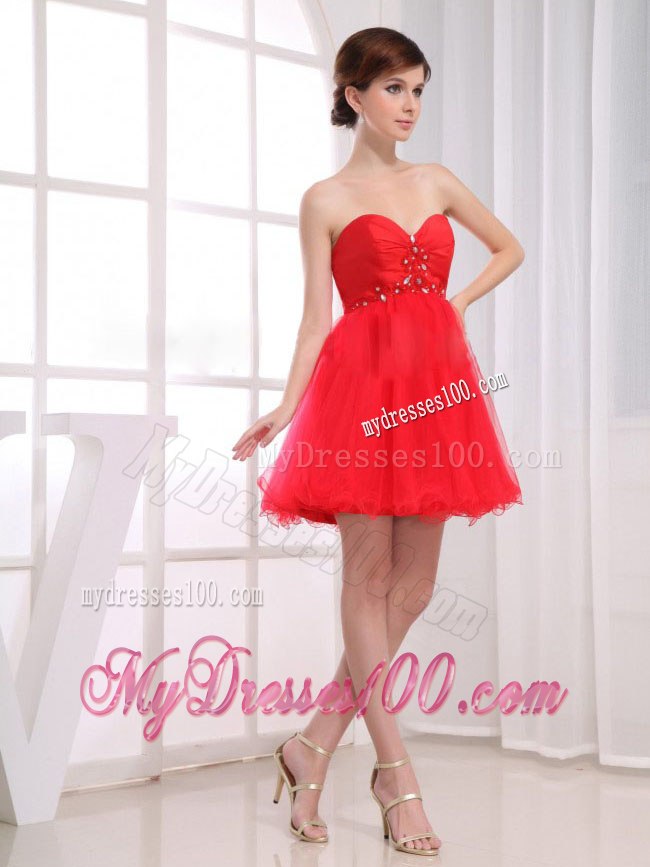 Fashion Beading Sweetheart Mini-length Red Cocktail Dress