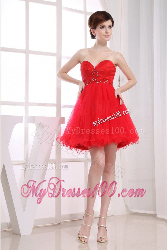 Fashion Beading Sweetheart Mini-length Red Cocktail Dress