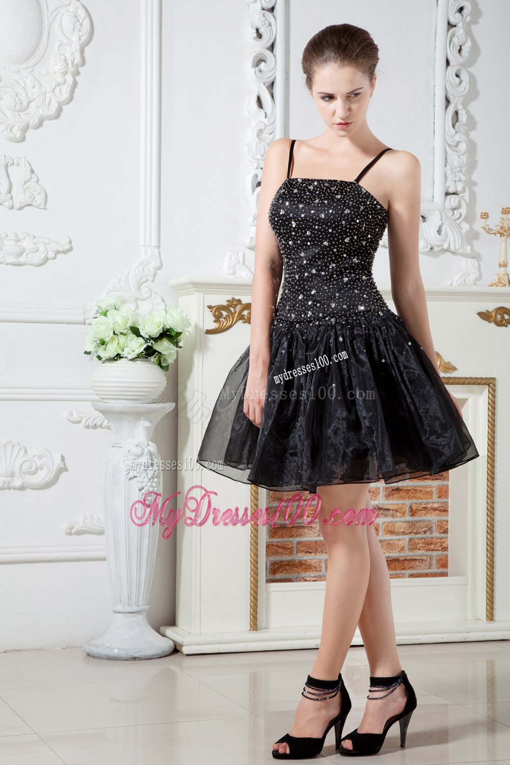 Black Straps Short Cocktail Dress Beading for 2013 Party