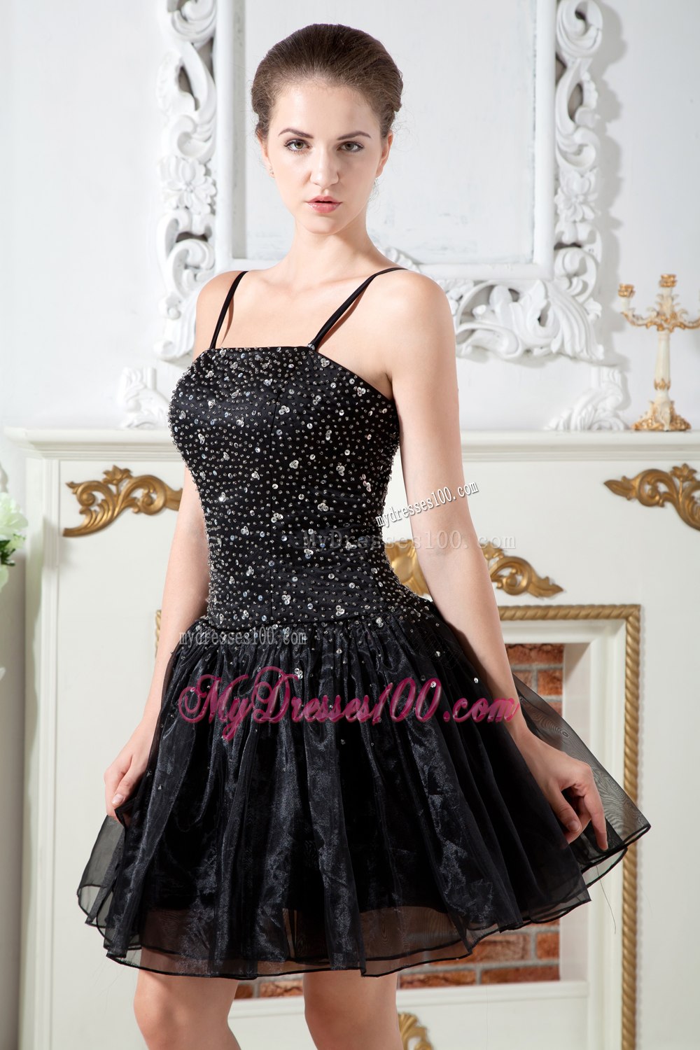 Black Straps Short Cocktail Dress Beading for 2013 Party
