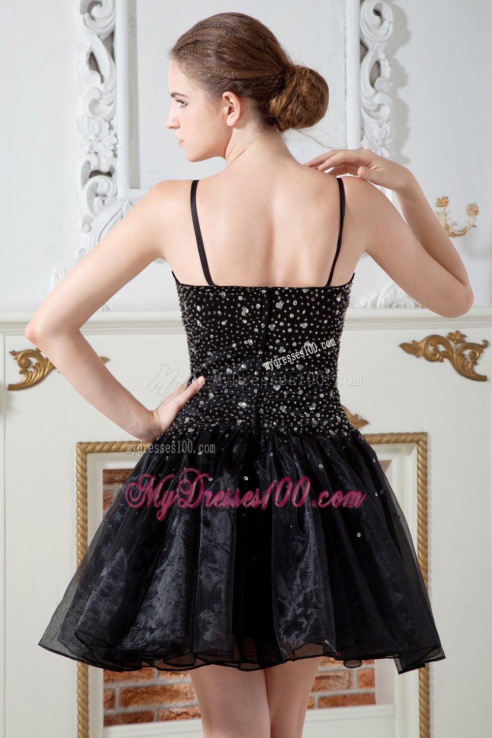 Black Straps Short Cocktail Dress Beading for 2013 Party