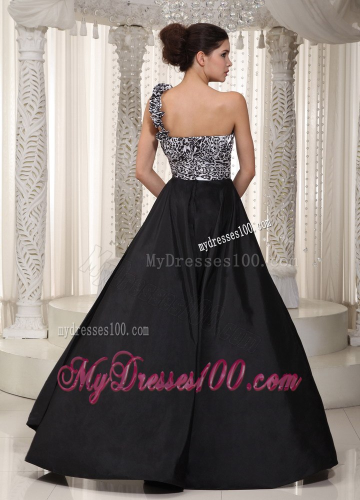 Black One Shoulder High-low Hand Flower Leopard Cocktail Dress