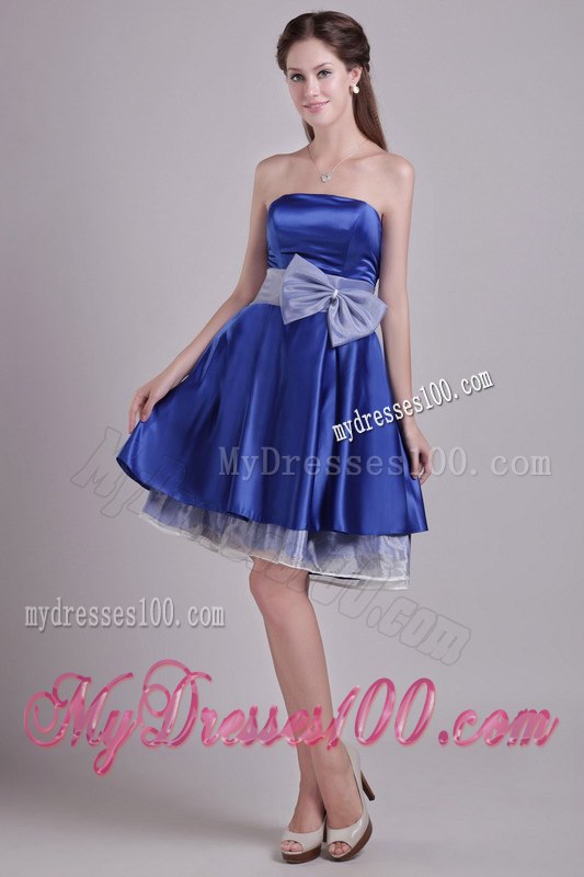 Blue Strapless Bowknot Short Prom Cocktail Dress On Sale 2014