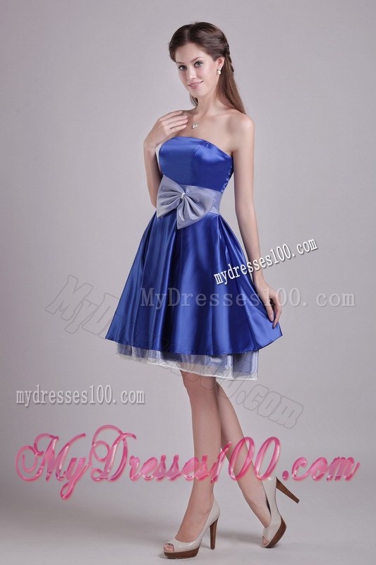 Blue Strapless Bowknot Short Prom Cocktail Dress On Sale 2014