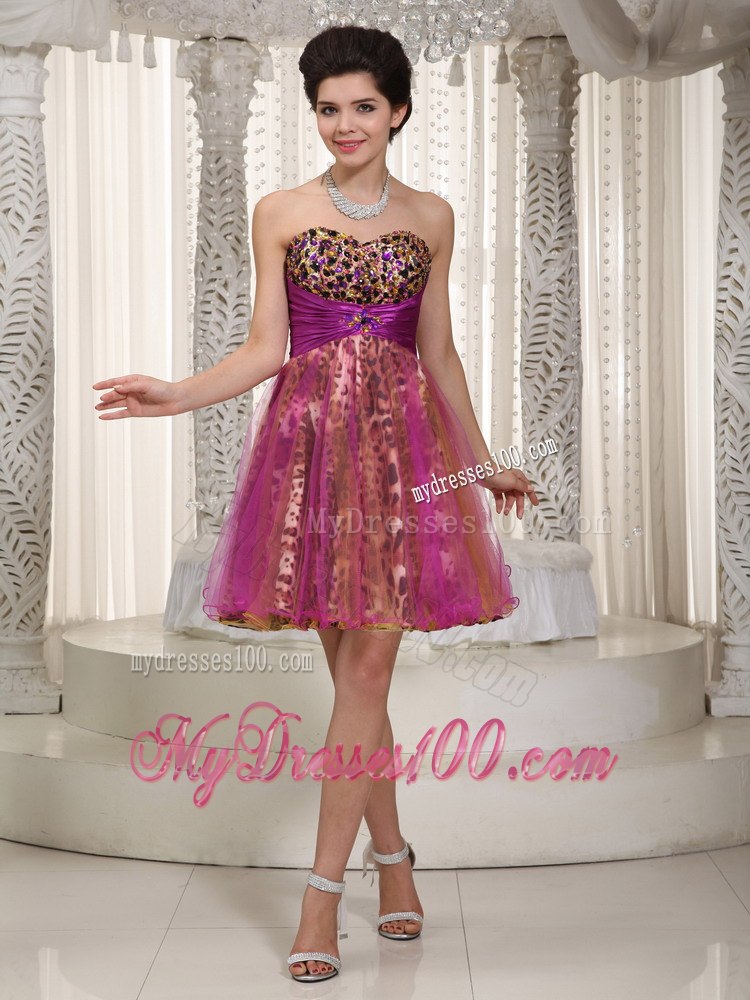 Colorful Princess Sweetheart Mini-length Leopard Beading Cocktail Dress