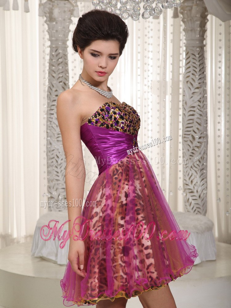 Colorful Princess Sweetheart Mini-length Leopard Beading Cocktail Dress