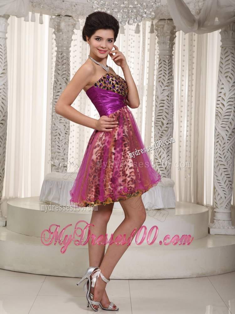 Colorful Princess Sweetheart Mini-length Leopard Beading Cocktail Dress