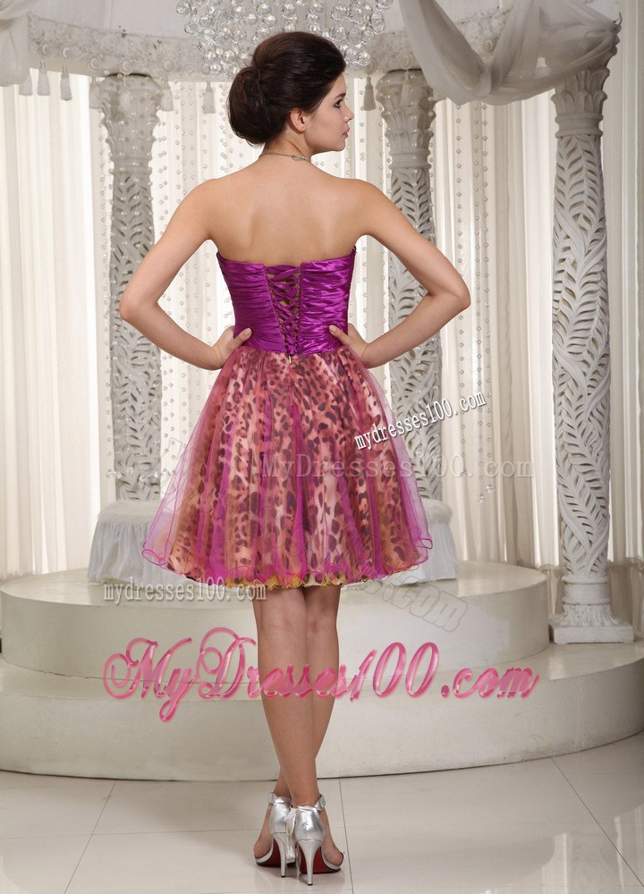 Colorful Princess Sweetheart Mini-length Leopard Beading Cocktail Dress