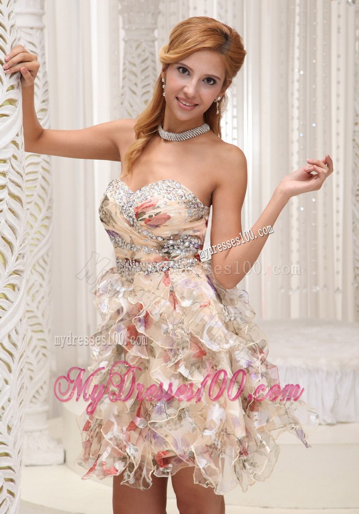 Beaded Sweetheart and Waist Colorful Printing Cocktail Dress For 2013