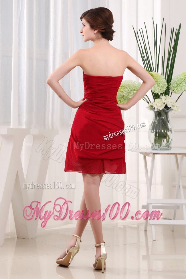 2013 Wine Red Cocktail Dress Strapless Ruche and Hand Flowers