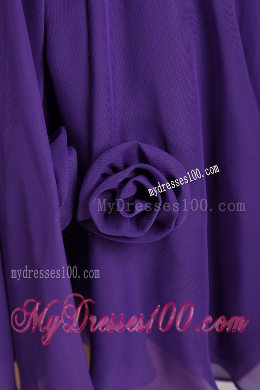 Cheap Purple Empire V-neck Ruching Handle Flowers Cocktail Dress