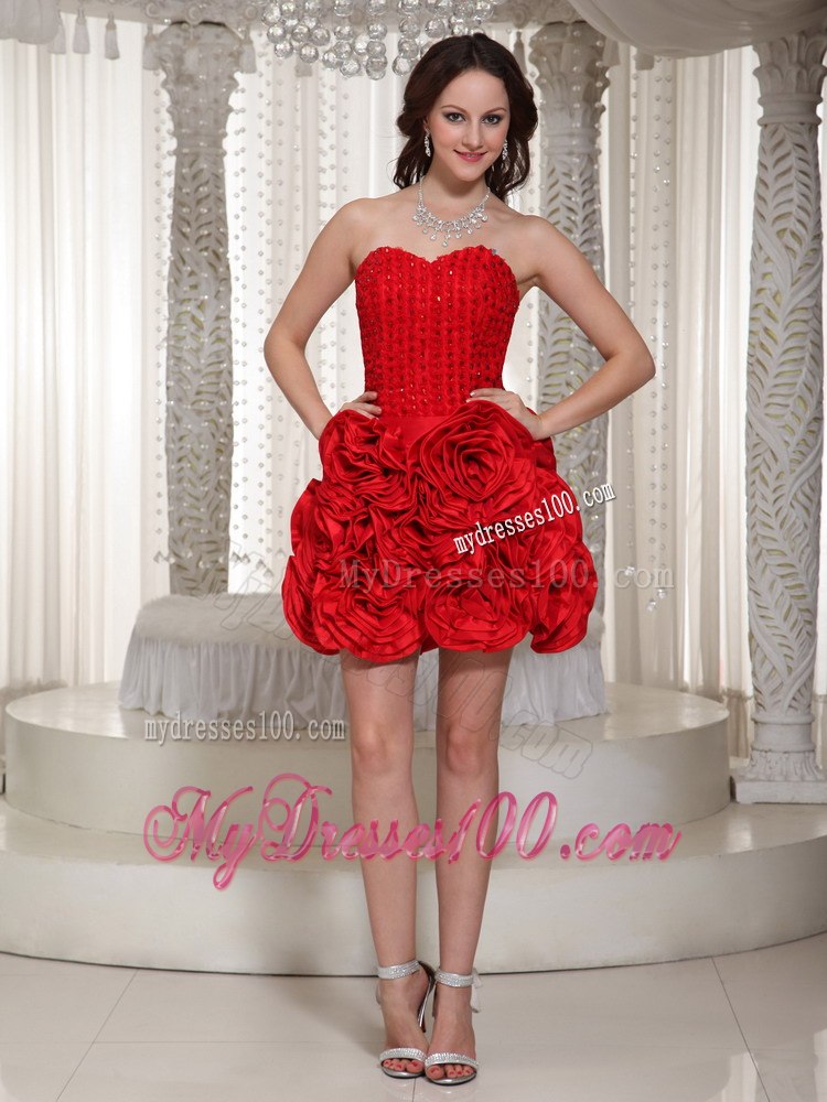 Cheap Flower Decorate Prom Dress For Cocktail With Sweetheart Mini-length