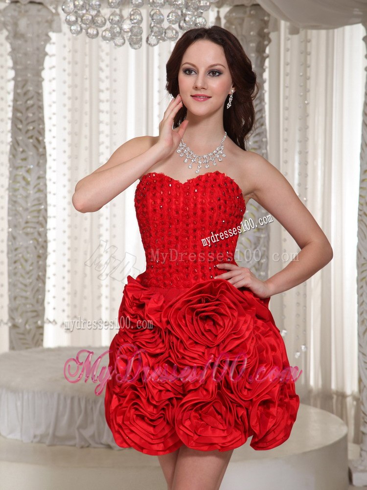Cheap Flower Decorate Prom Dress For Cocktail With Sweetheart Mini-length