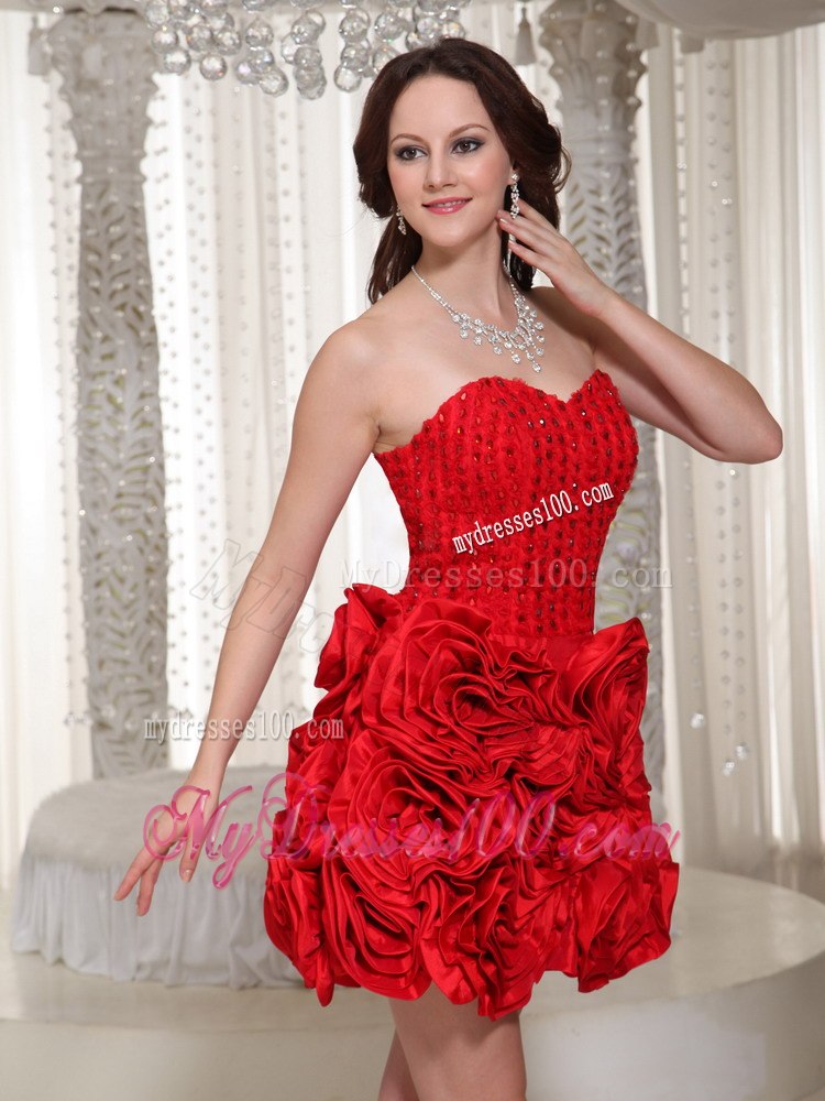 Cheap Flower Decorate Prom Dress For Cocktail With Sweetheart Mini-length