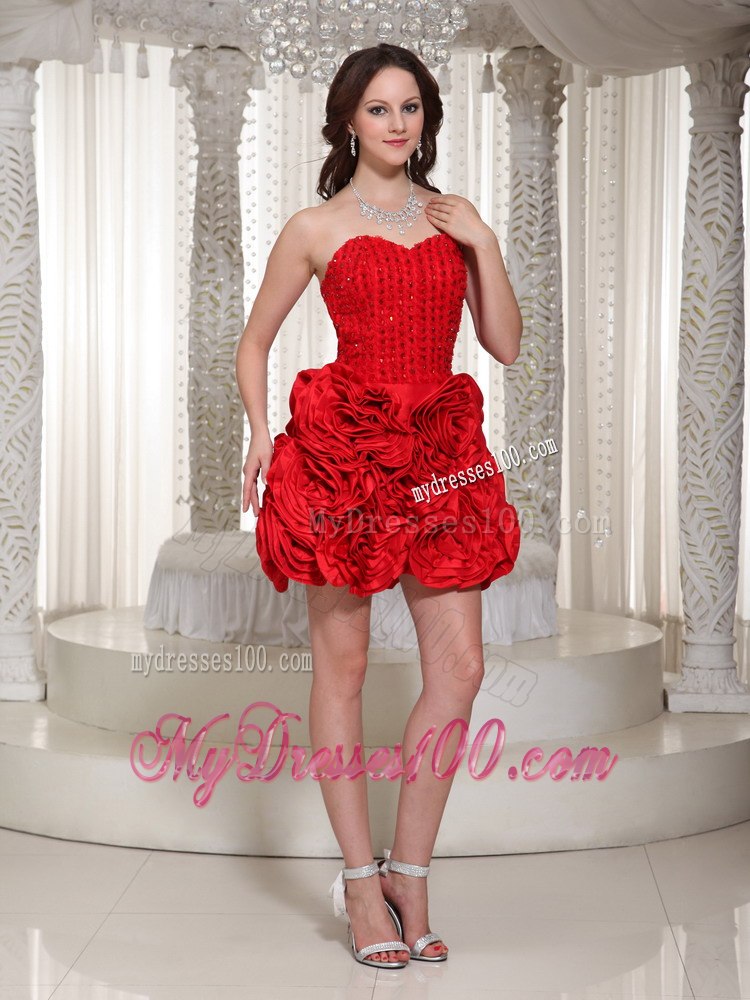 Cheap Flower Decorate Prom Dress For Cocktail With Sweetheart Mini-length