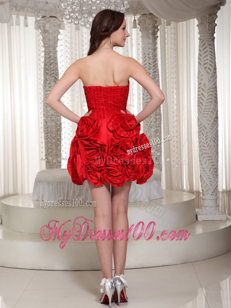 Cheap Flower Decorate Prom Dress For Cocktail With Sweetheart Mini-length
