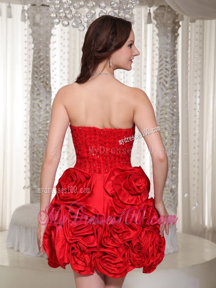Cheap Flower Decorate Prom Dress For Cocktail With Sweetheart Mini-length
