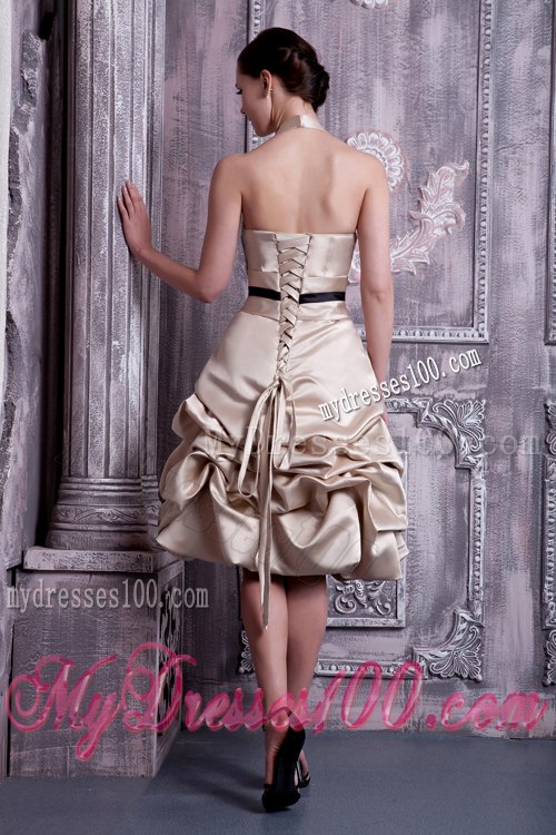 Cheap Halter Champagne Cocktail Dress with Pick-ups Knee-length