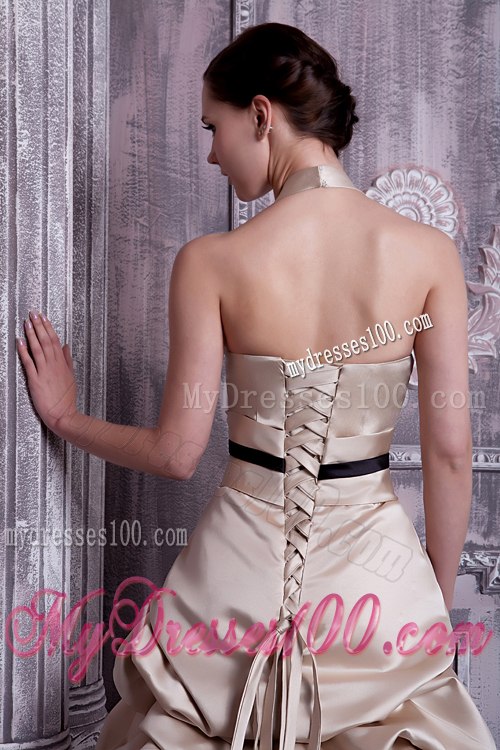 Cheap Halter Champagne Cocktail Dress with Pick-ups Knee-length