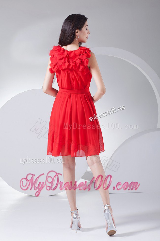 Hand Made Flowers Decorate Bodice Red Ruching 2013 Cocktail Dress