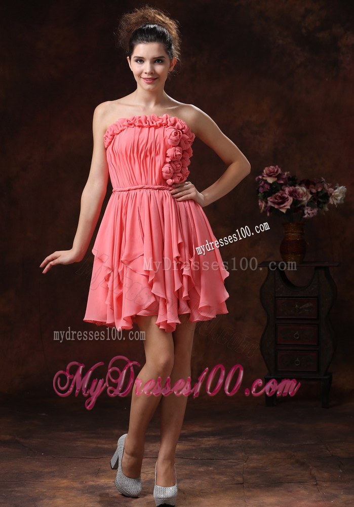 Watermelon Hand Flowers and Strapless Custom Made Cocktail Dress
