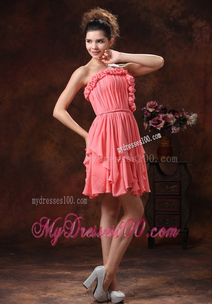 Watermelon Hand Flowers and Strapless Custom Made Cocktail Dress