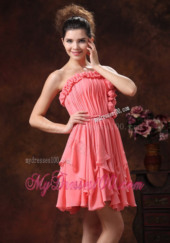 Watermelon Hand Flowers and Strapless Custom Made Cocktail Dress