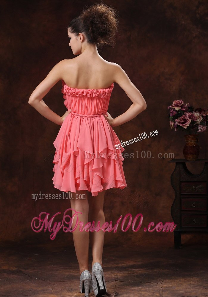 Watermelon Hand Flowers and Strapless Custom Made Cocktail Dress