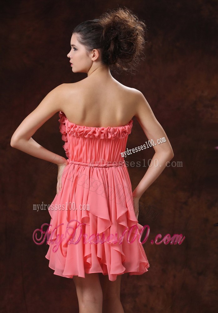 Watermelon Hand Flowers and Strapless Custom Made Cocktail Dress