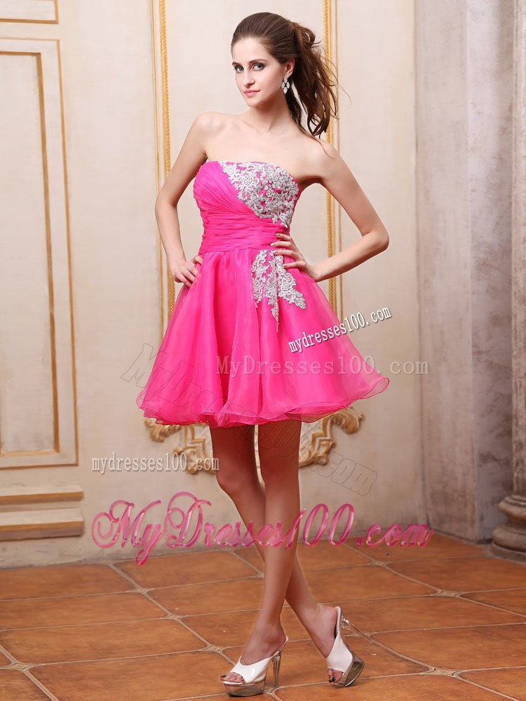 Hot Pink Prom / Cocktail Dress With Appliques Mini-length For Club