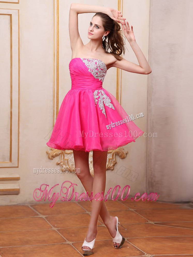 Hot Pink Prom / Cocktail Dress With Appliques Mini-length For Club