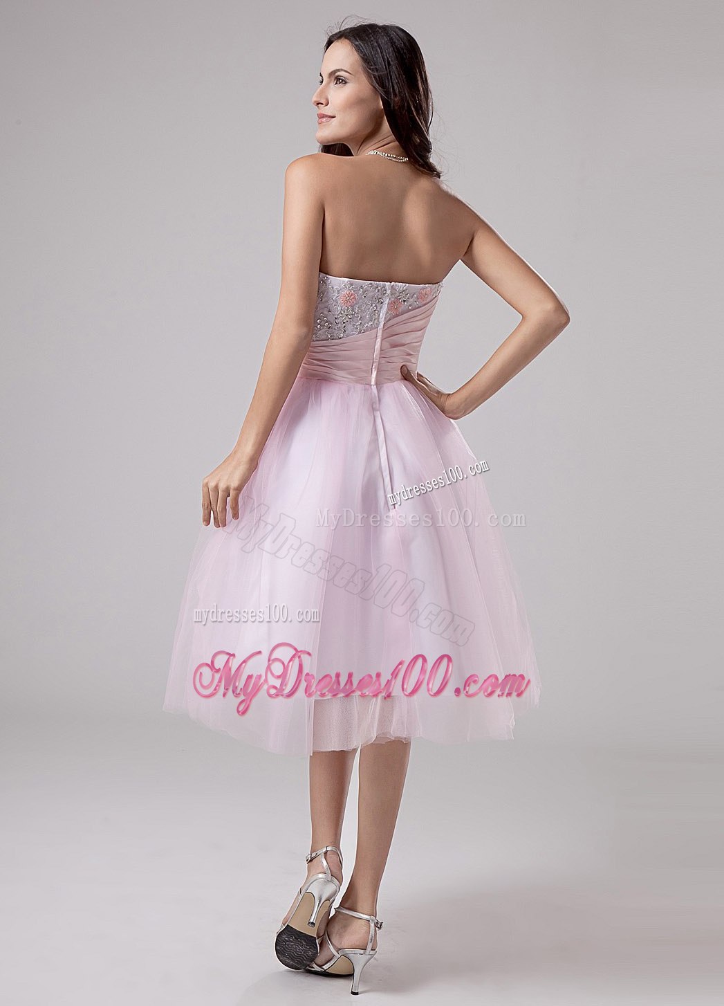 Lace and Beading Strapless Lace and Beading Cocktail Dress with Pink