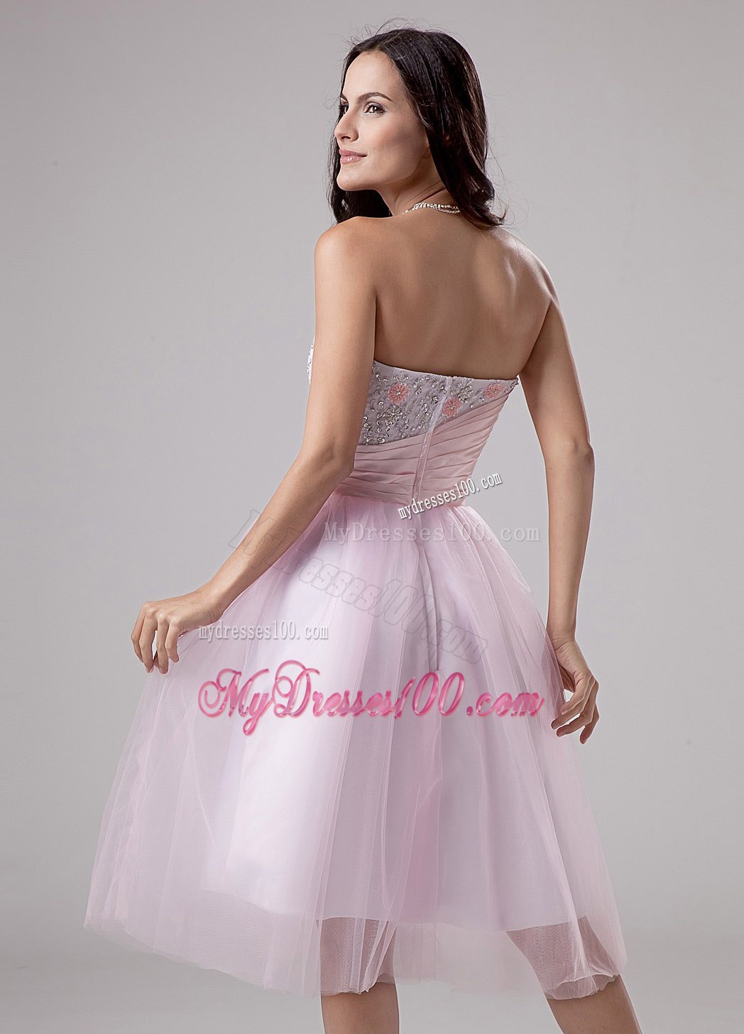 Lace and Beading Strapless Lace and Beading Cocktail Dress with Pink