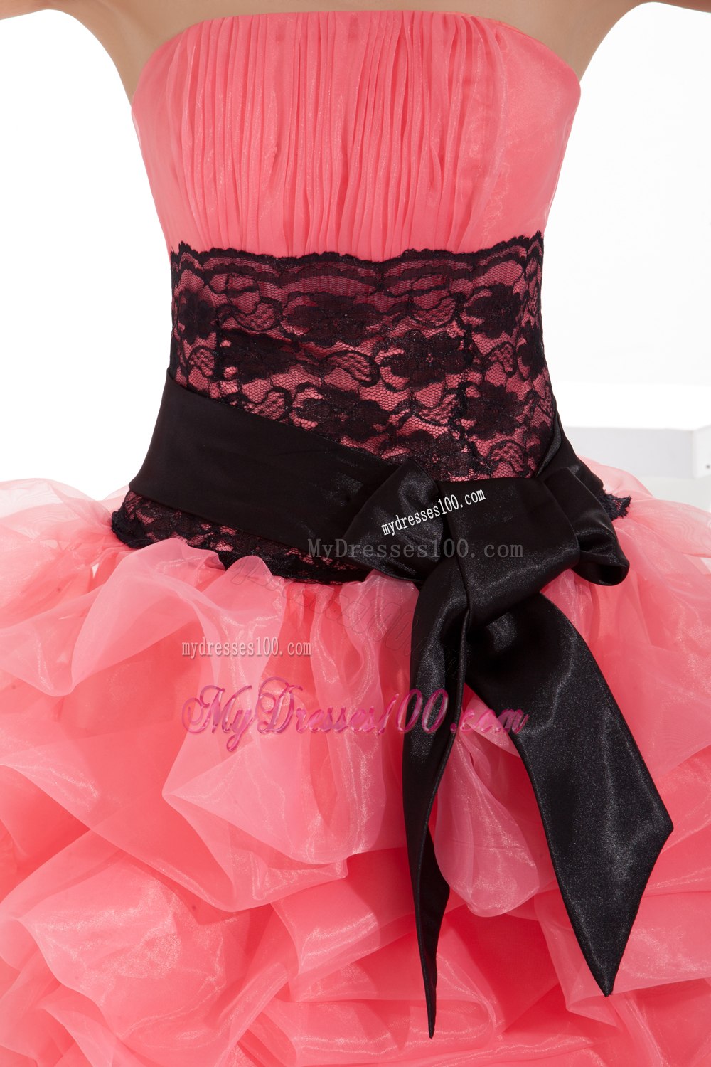 Lace and Pick Up Column Strapless Short Watermelon Cocktail Dress