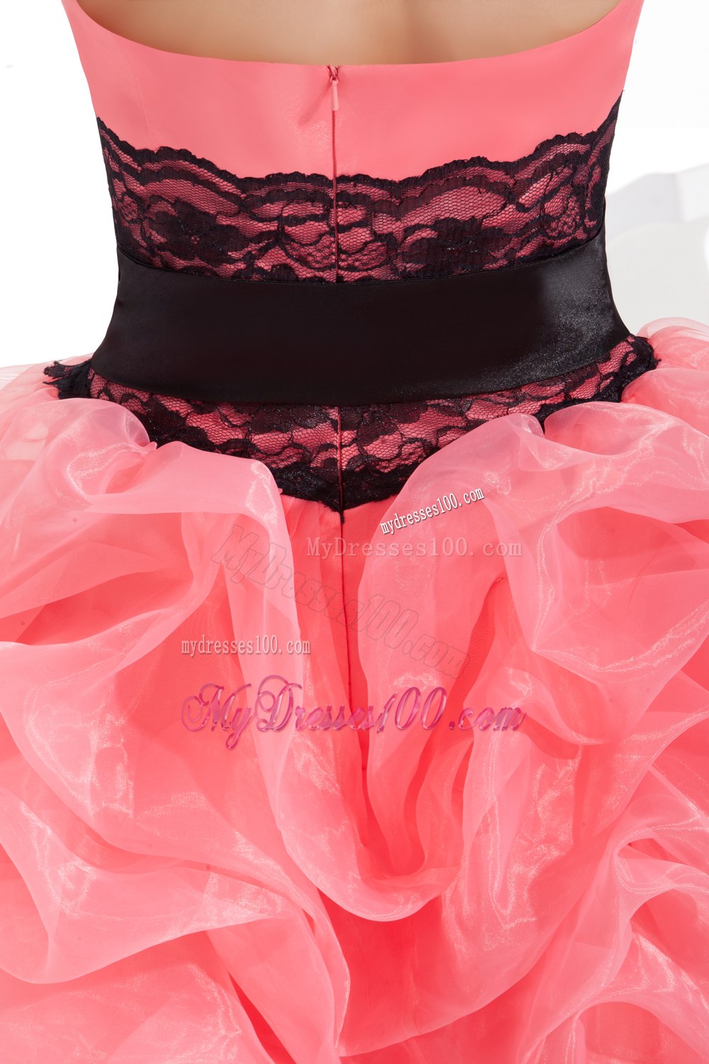 Lace and Pick Up Column Strapless Short Watermelon Cocktail Dress