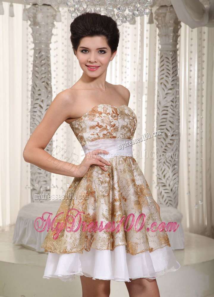 Sweetheart Champagne Cocktail Dress With Appliques Decorate 2013