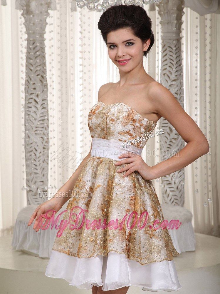 Sweetheart Champagne Cocktail Dress With Appliques Decorate 2013