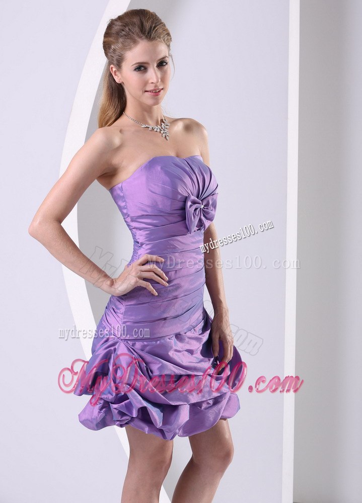 Lavender Ruched and Bowknot Club Cocktail Dress For Custom Made