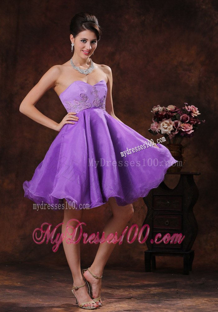 Sweetheart Lavender Short Cocktail Dress With Appliques Decorate