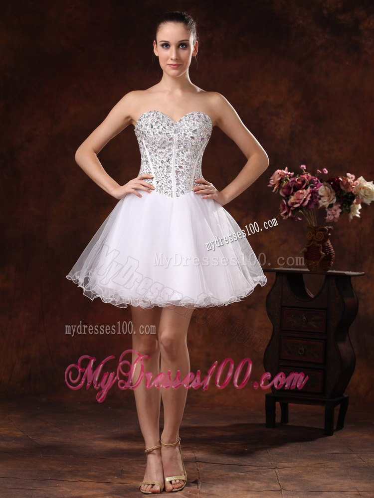 Sweetheart Beaded Mini-length For White Cocktail Dress for Cheap