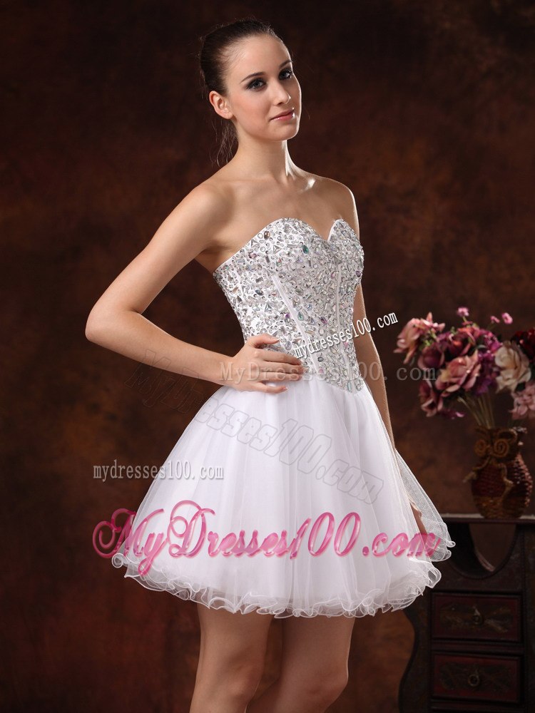 Sweetheart Beaded Mini-length For White Cocktail Dress for Cheap