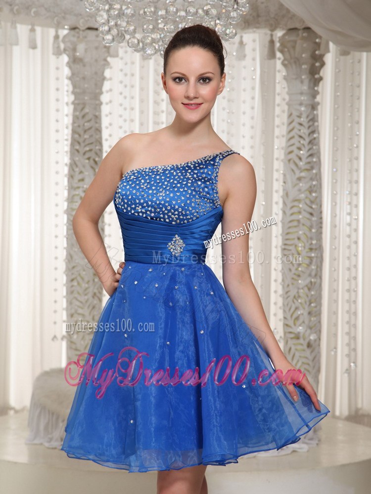 Royal Blue One Shoulder Beaded Bodice Cocktail Dress For Party
