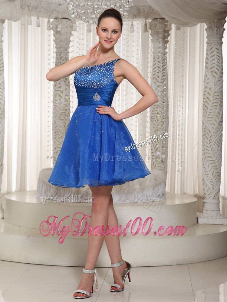 Royal Blue One Shoulder Beaded Bodice Cocktail Dress For Party