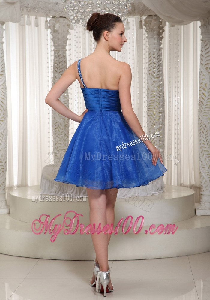 Royal Blue One Shoulder Beaded Bodice Cocktail Dress For Party